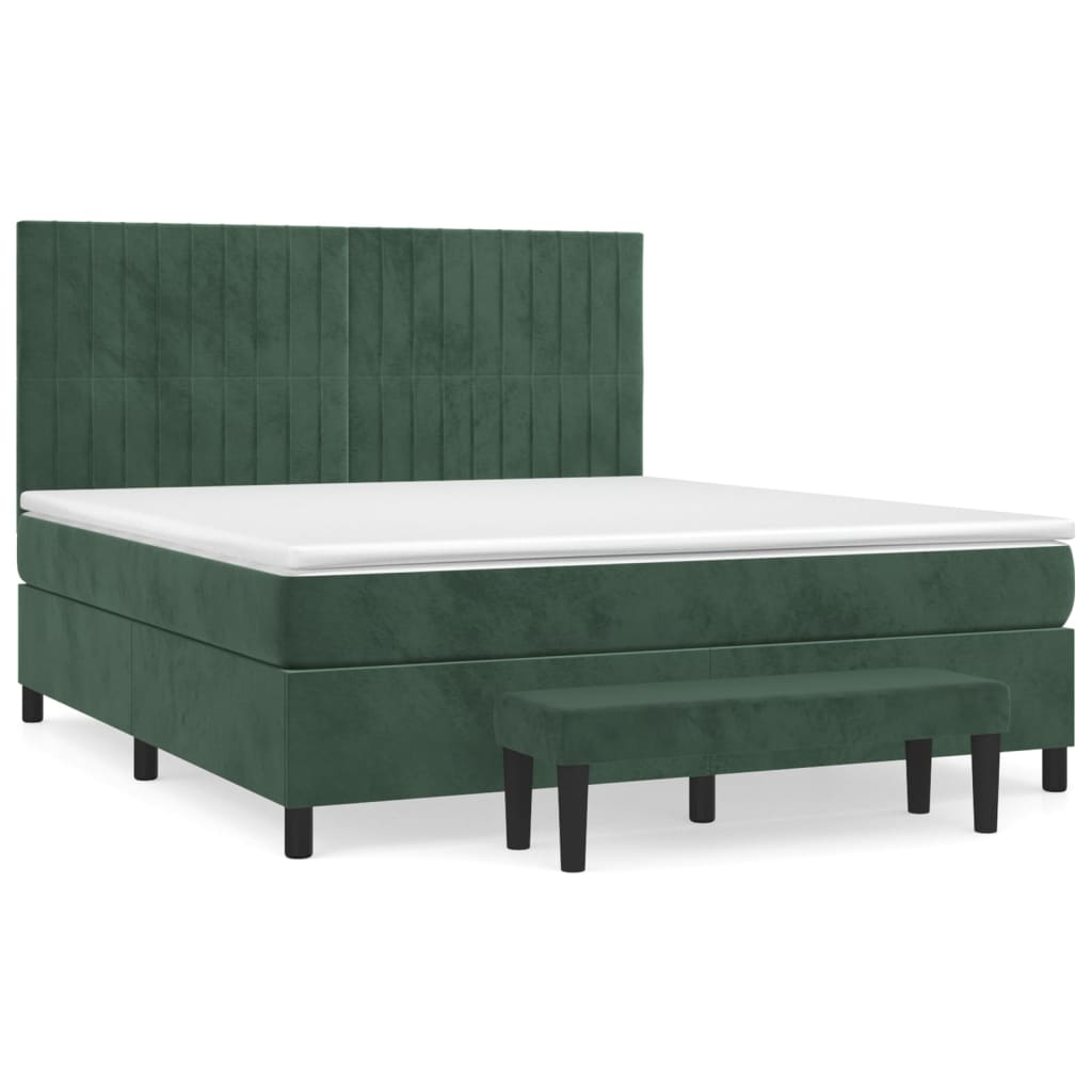 Pat box spring cu saltea, verde închis, 180x200 cm, catifea GartenMobel Dekor