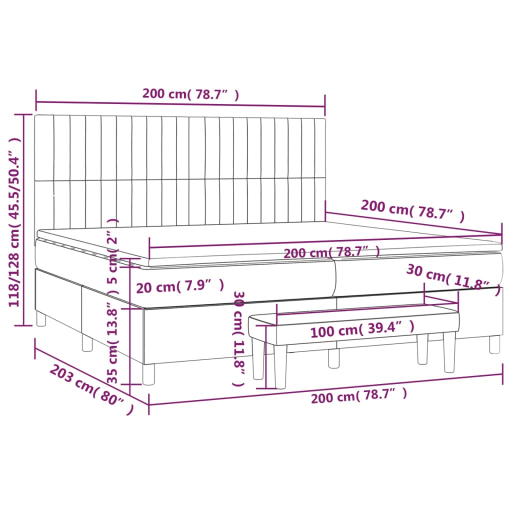 Pat box spring cu saltea, verde închis, 200x200 cm, catifea GartenMobel Dekor