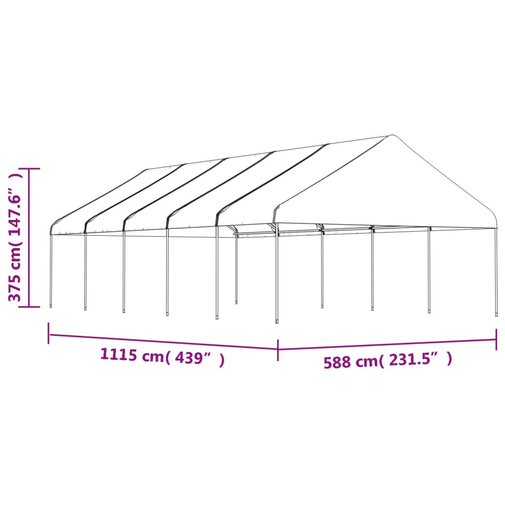 Foișor cu acoperiș, alb, 11,15x5,88x3,75 m, polietilenă GartenMobel Dekor