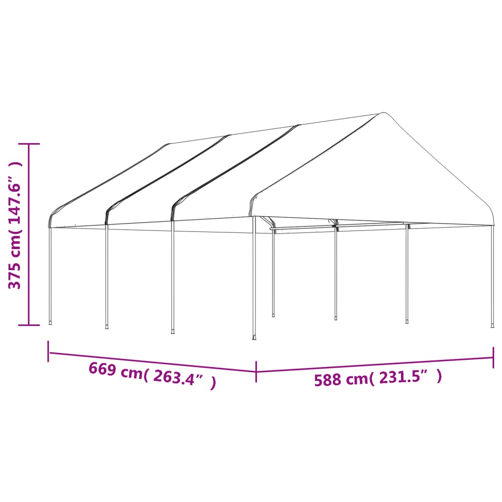 Foișor cu acoperiș, alb, 6,69x5,88x3,75 m, polietilenă GartenMobel Dekor