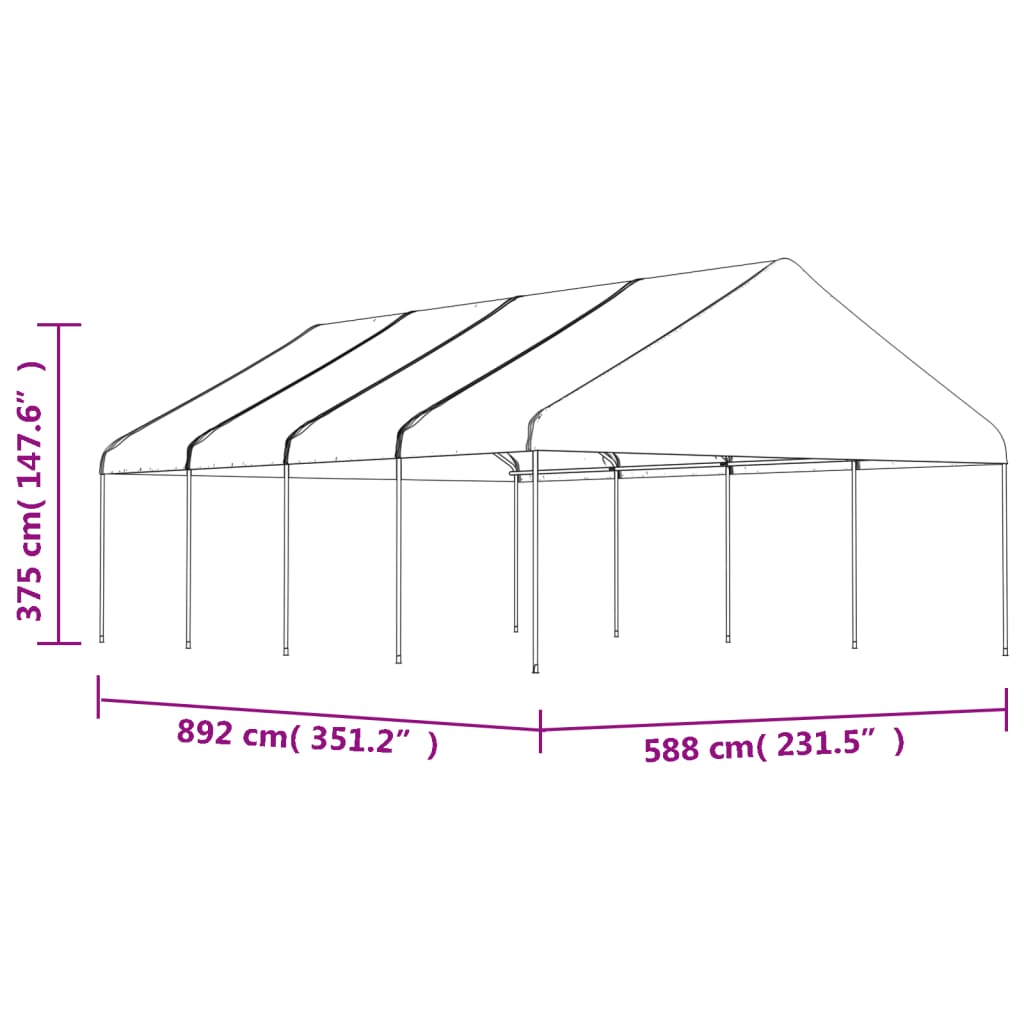 Foișor cu acoperiș, alb, 8,92x5,88x3,75 m, polietilenă GartenMobel Dekor
