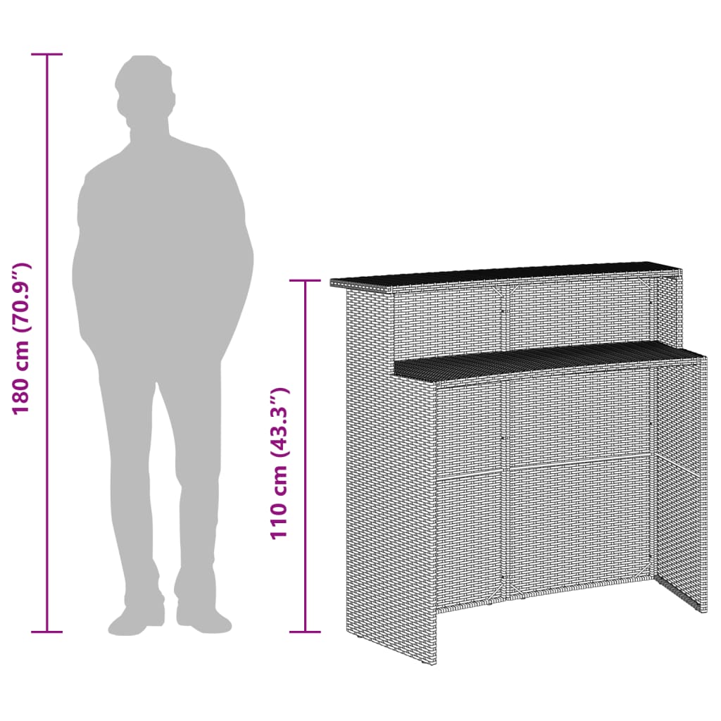 Set mobilier bar de grădină cu perne, 3 piese, negru, poliratan GartenMobel Dekor