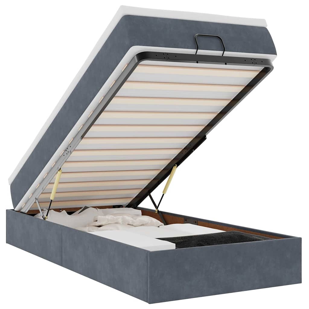 Cadru de pat otoman cu saltea Gri închis 80x200cm catifea GartenMobel Dekor