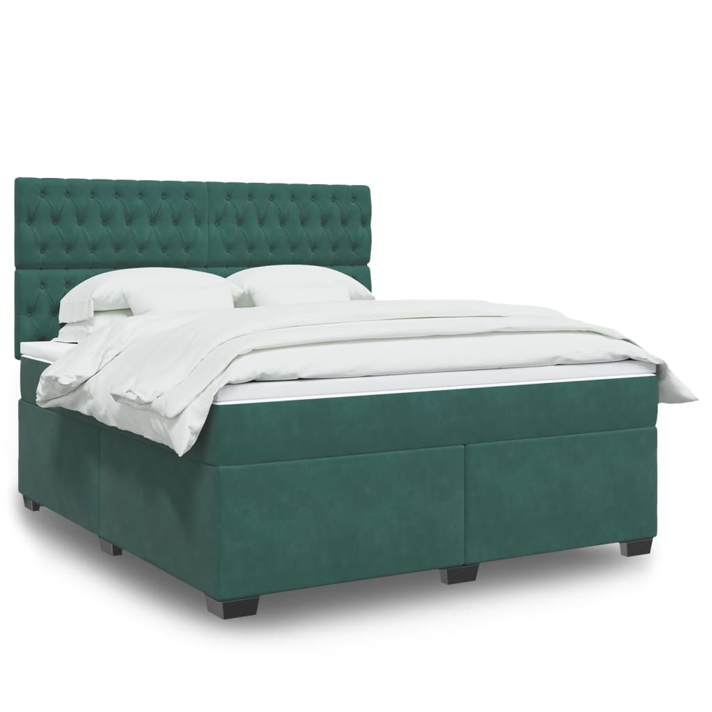 Pat box spring cu saltea, verde închis, 180x200 cm, catifea GartenMobel Dekor
