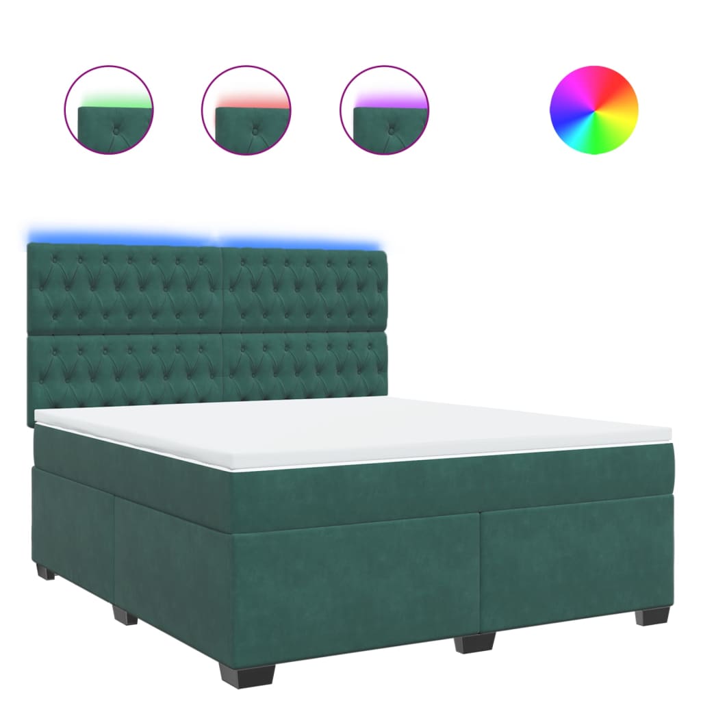 Pat box spring cu saltea, verde închis, 180x200 cm, catifea GartenMobel Dekor