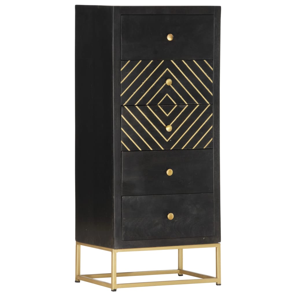 Dulap cu sertare, negru și auriu, 45x30x105 cm, lemn de mango GartenMobel Dekor