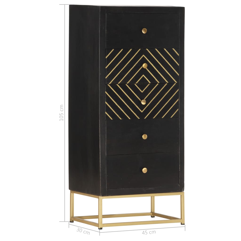 Dulap cu sertare, negru și auriu, 45x30x105 cm, lemn de mango GartenMobel Dekor