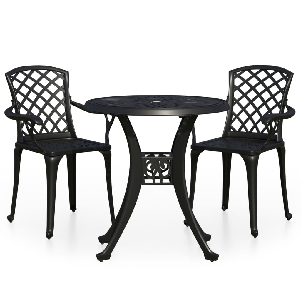 Set mobilier bistro, 3 piese, negru, aluminiu turnat GartenMobel Dekor