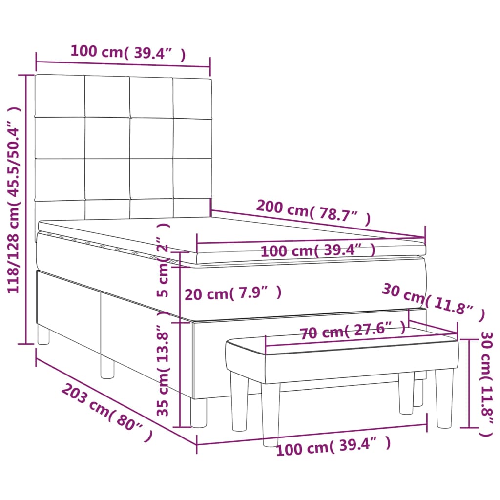 Pat box spring cu saltea, albastru, 100x200 cm, textil GartenMobel Dekor