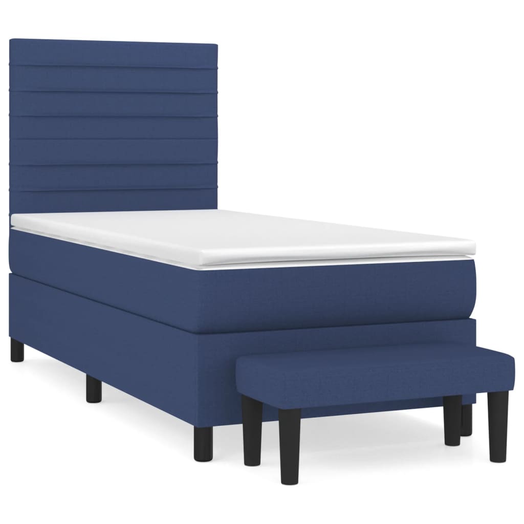 Pat box spring cu saltea, albastru, 100x200 cm, textil GartenMobel Dekor