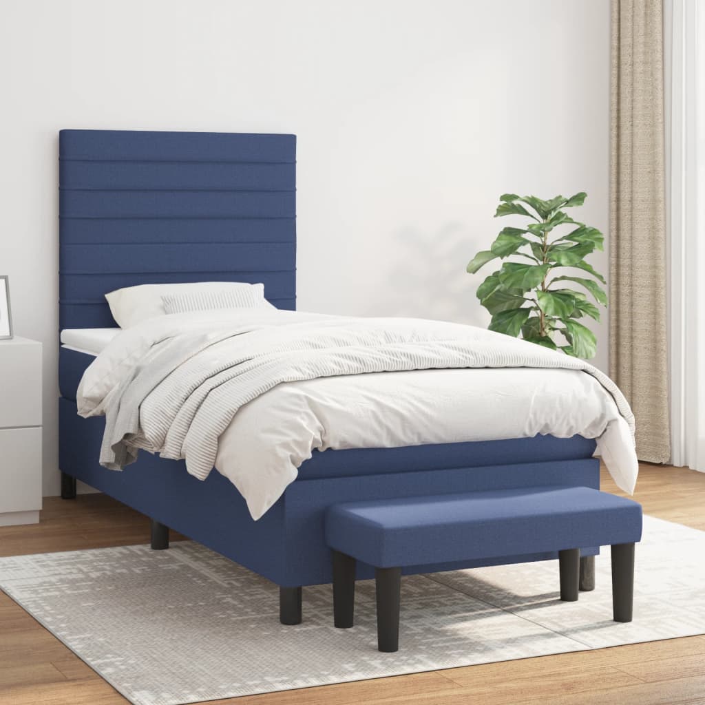 Pat box spring cu saltea, albastru, 100x200 cm, textil GartenMobel Dekor
