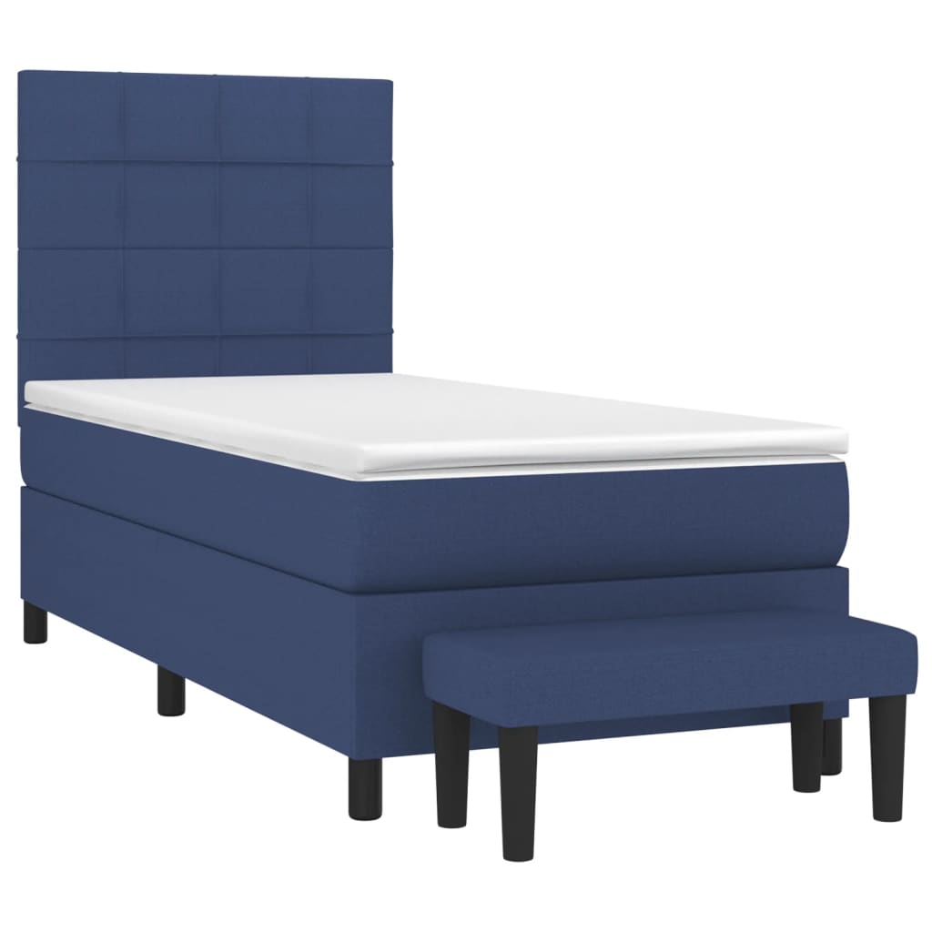 Pat box spring cu saltea, albastru, 90x190 cm, textil GartenMobel Dekor