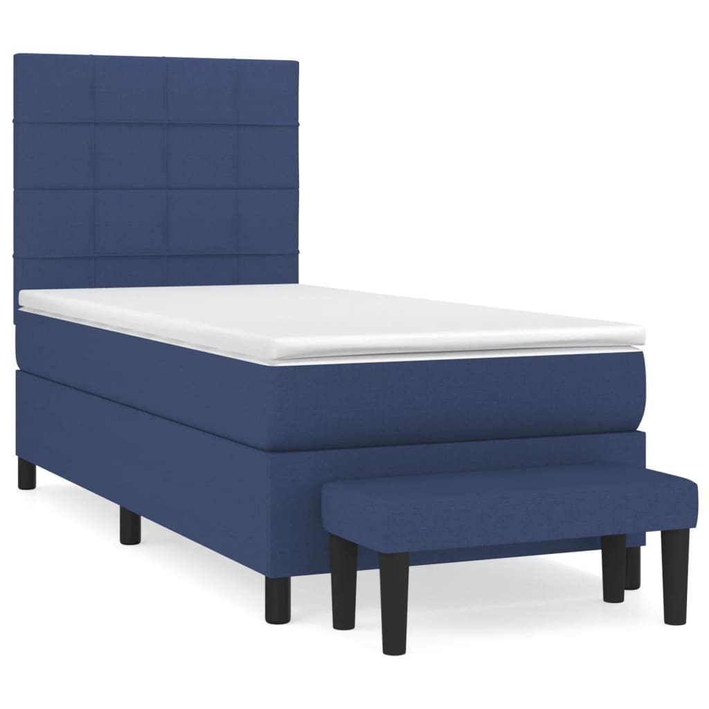 Pat box spring cu saltea, albastru, 90x190 cm, textil GartenMobel Dekor