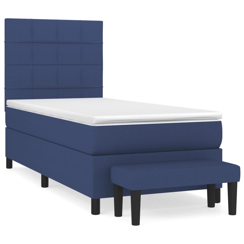 Pat box spring cu saltea, albastru, 90x200 cm, textil GartenMobel Dekor