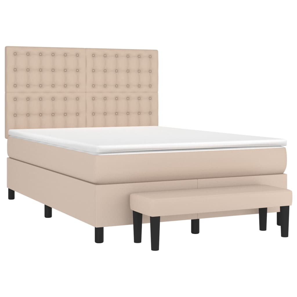 Pat box spring cu saltea, cappuccino, 140x190cm piele ecologică GartenMobel Dekor