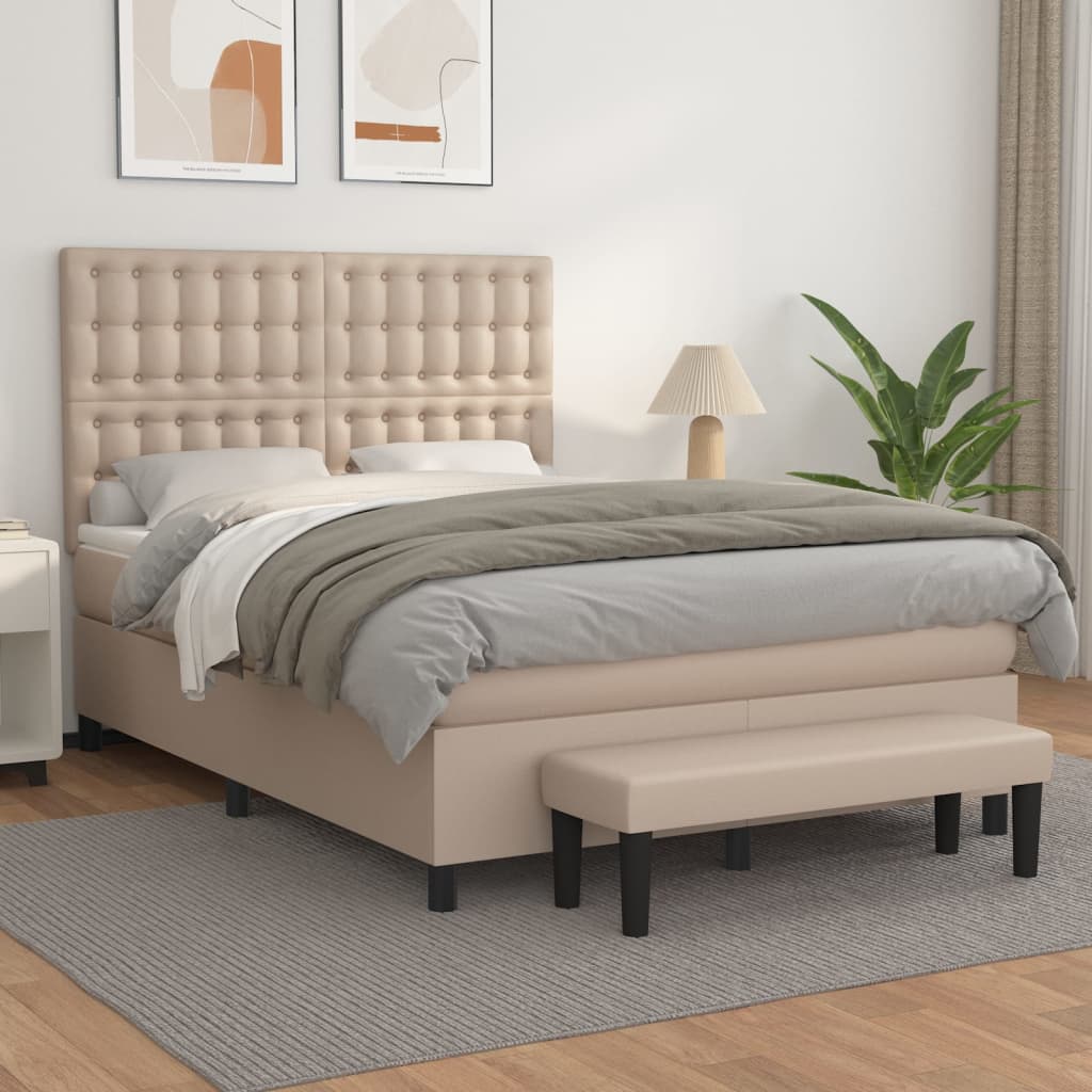 Pat box spring cu saltea, cappuccino, 140x200cm piele ecologică GartenMobel Dekor