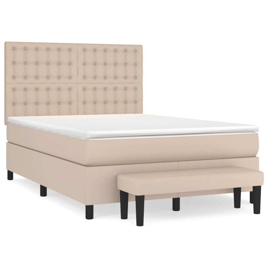 Pat box spring cu saltea, cappuccino, 140x200cm piele ecologică GartenMobel Dekor