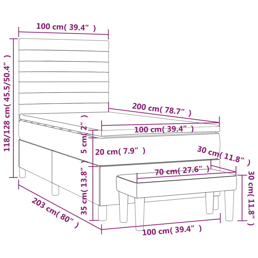 Pat box spring cu saltea, maro închis, 100x200 cm, textil GartenMobel Dekor