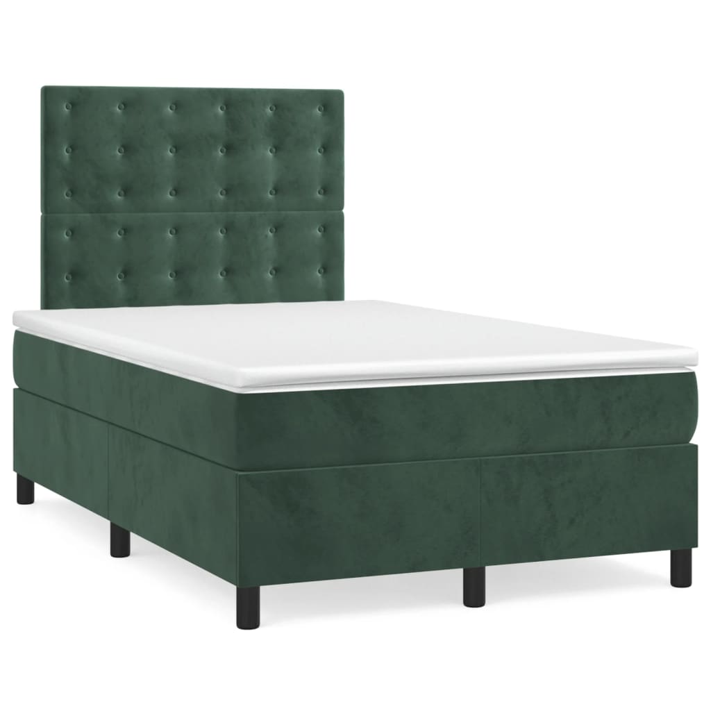 Pat box spring cu saltea, verde închis, 120x200 cm, catifea GartenMobel Dekor