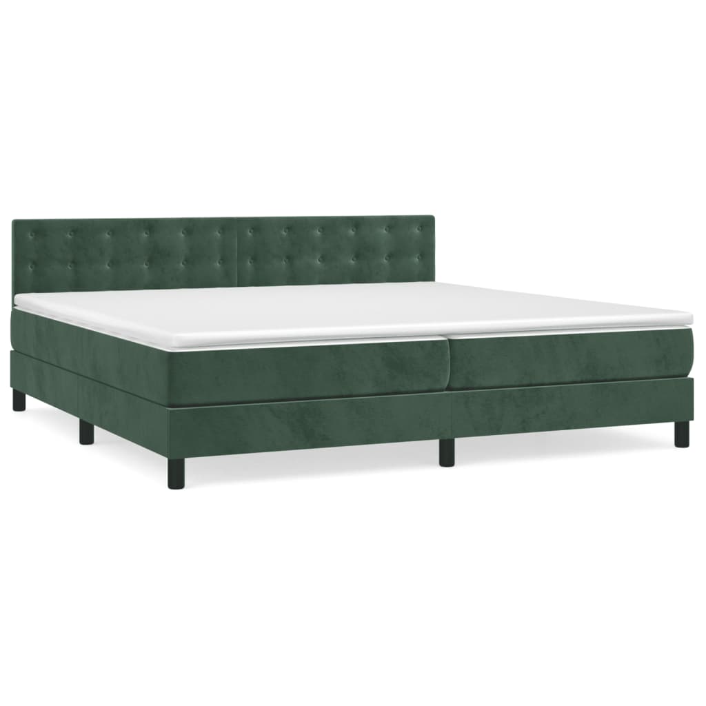 Pat box spring cu saltea, verde închis, 200x200 cm, catifea GartenMobel Dekor