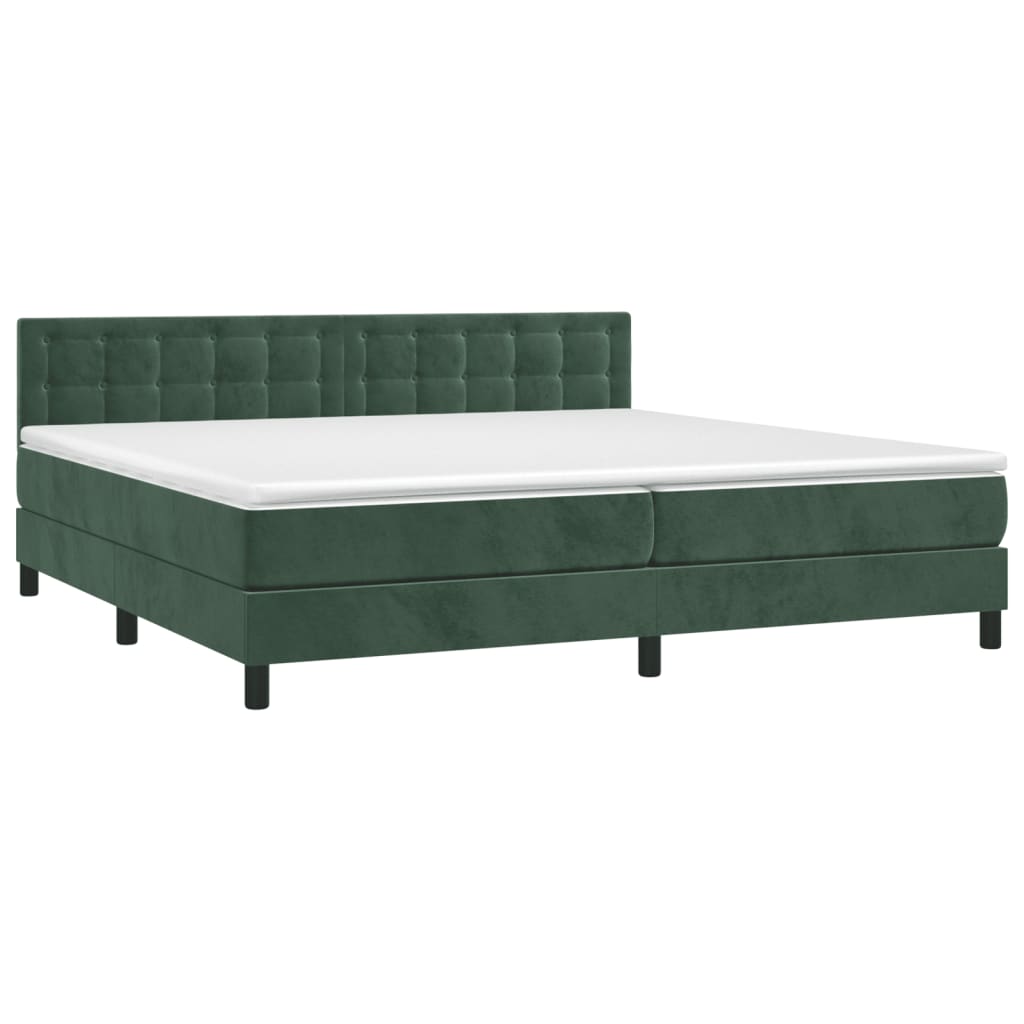 Pat box spring cu saltea, verde închis, 200x200 cm, catifea GartenMobel Dekor