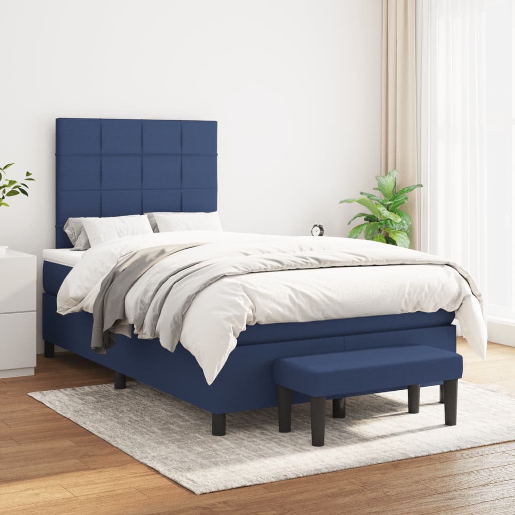 Pat box spring cu saltea, albastru, 120x190 cm, material textil GartenMobel Dekor