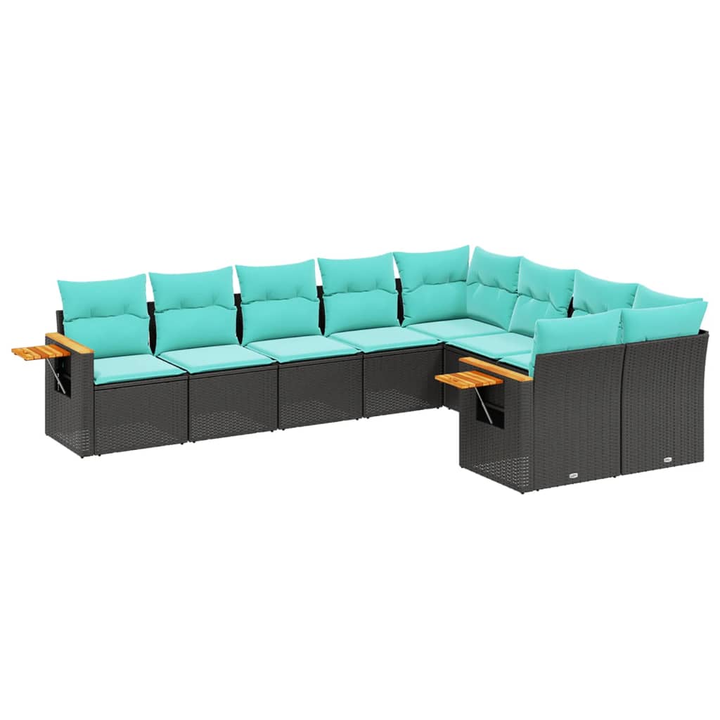 Set mobilier de grădină cu perne, 9 piese, negru, poliratan GartenMobel Dekor