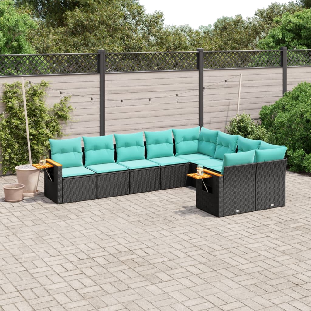 Set mobilier de grădină cu perne, 9 piese, negru, poliratan GartenMobel Dekor