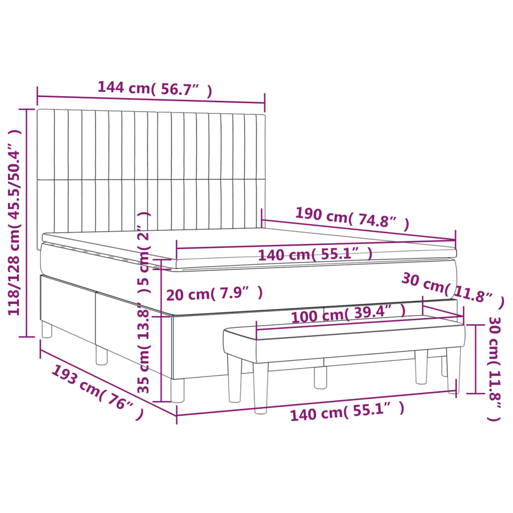 Pat box spring cu saltea, verde închis, 140x190 cm, catifea GartenMobel Dekor
