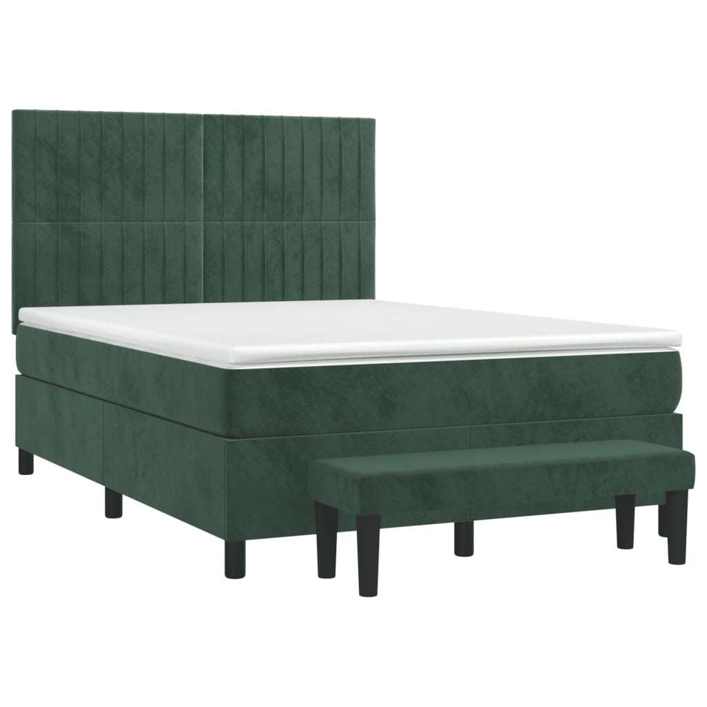 Pat box spring cu saltea, verde închis, 140x190 cm, catifea GartenMobel Dekor