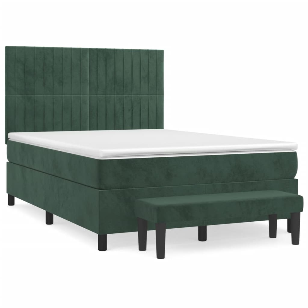 Pat box spring cu saltea, verde închis, 140x190 cm, catifea GartenMobel Dekor
