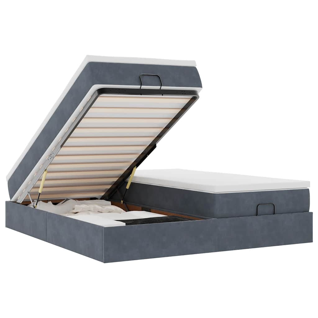 Cadru de pat otoman cu saltele Gri închis 160x200cm catifea GartenMobel Dekor
