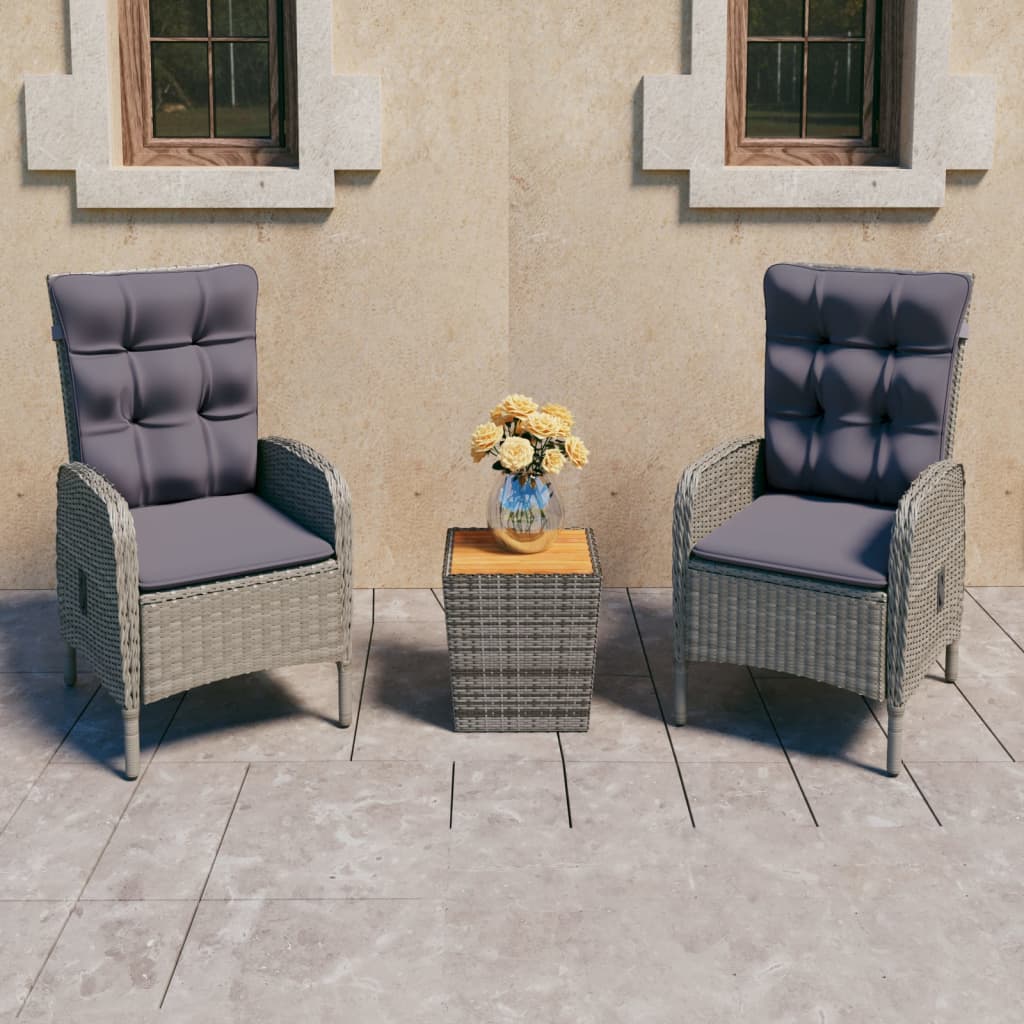 Set mobilier grădină, 3 piese, gri, poliratan și lemn acacia GartenMobel Dekor