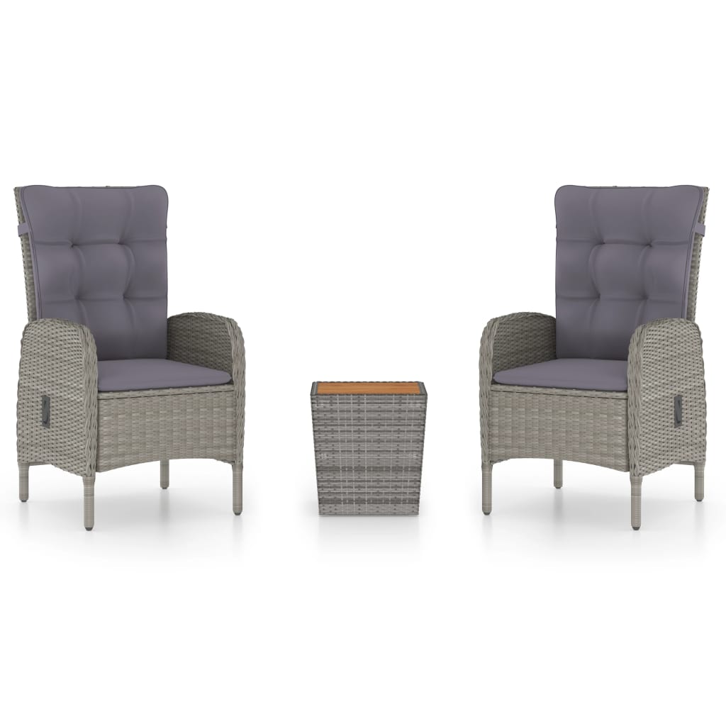 Set mobilier grădină, 3 piese, gri, poliratan și lemn acacia GartenMobel Dekor