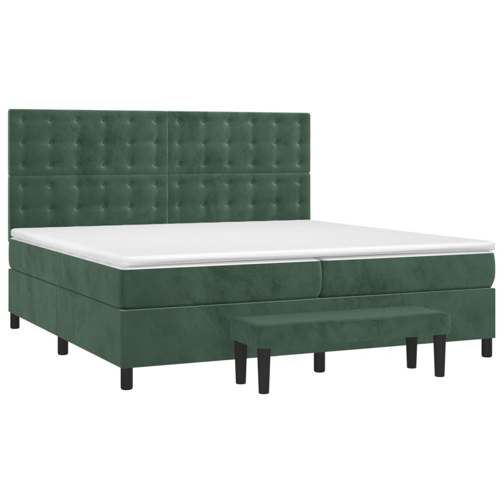 Pat box spring cu saltea, verde închis, 200x200 cm, catifea GartenMobel Dekor