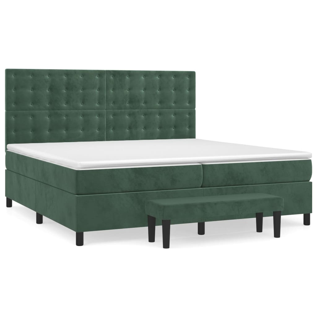 Pat box spring cu saltea, verde închis, 200x200 cm, catifea GartenMobel Dekor