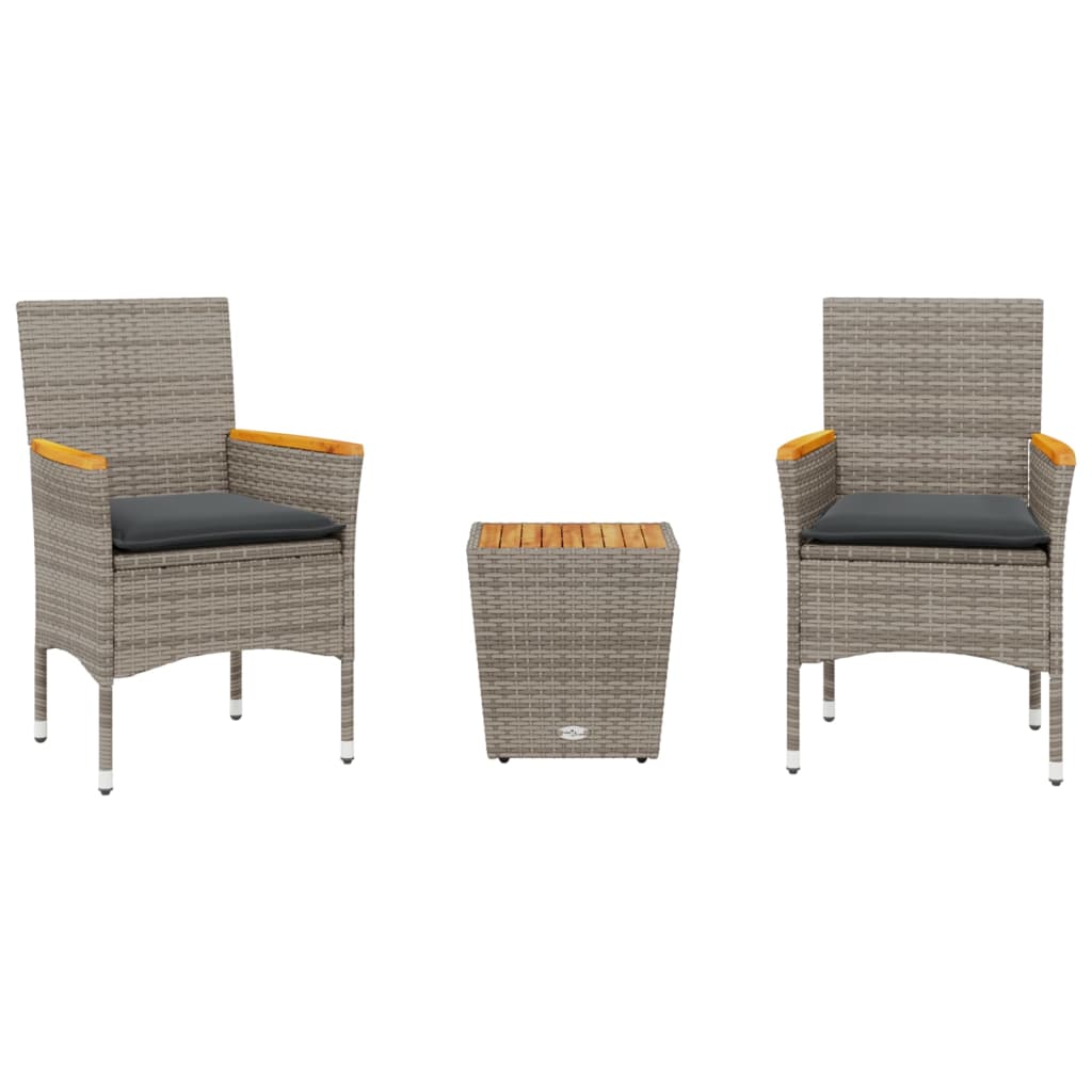 Set bistro cu perne, 3 piese, gri, poliratan și sticlă GartenMobel Dekor