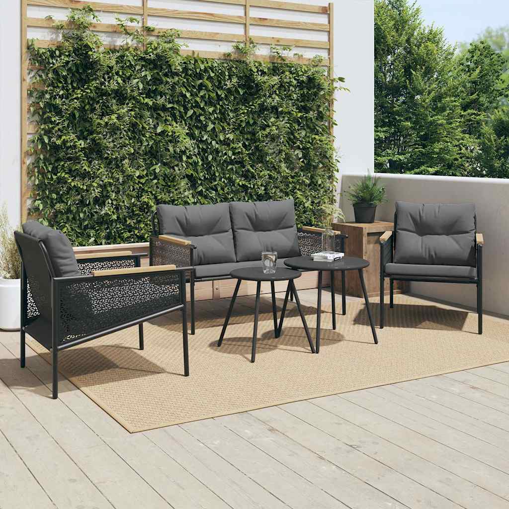 Set mobilier de balcon, 5 piese, cu perne, negru, oțel GartenMobel Dekor