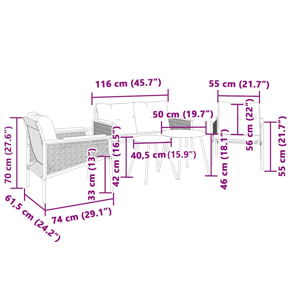 Set mobilier de balcon, 5 piese, cu perne, negru, oțel GartenMobel Dekor