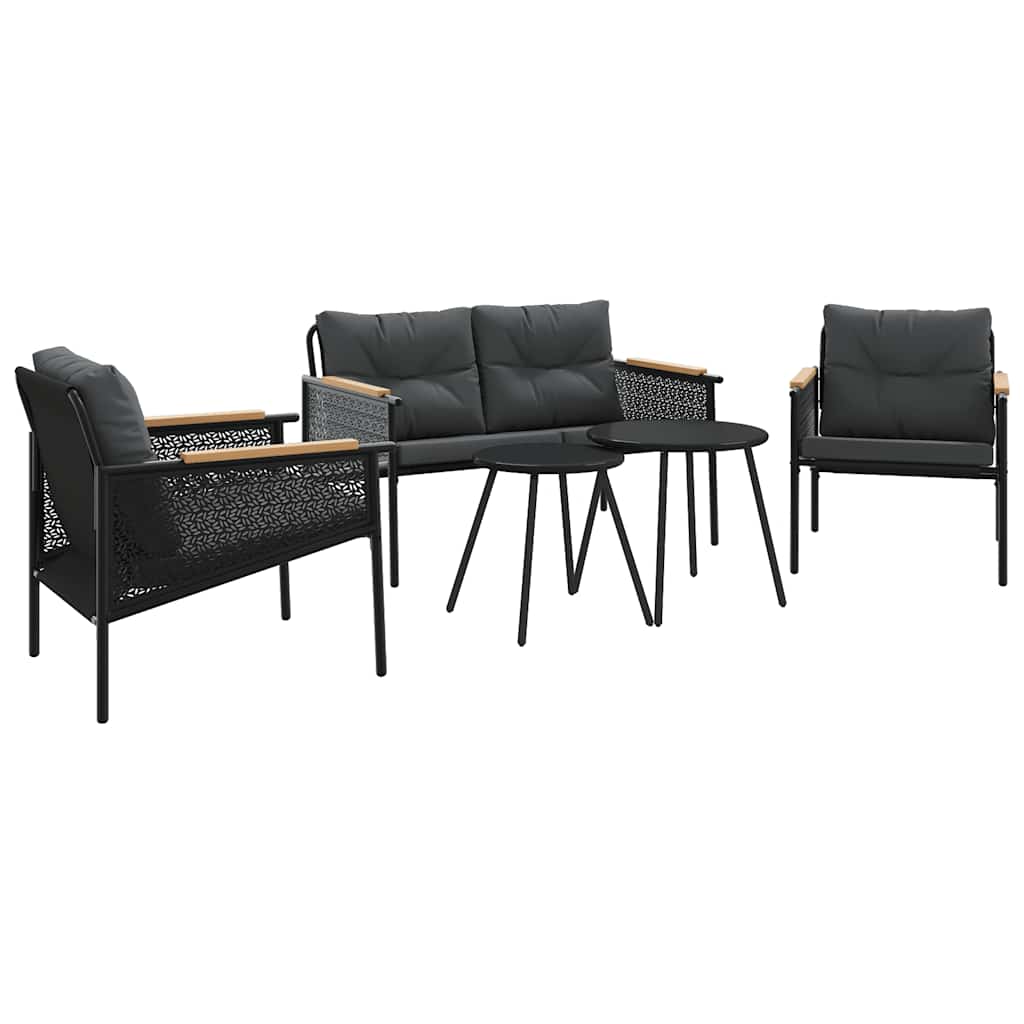 Set mobilier de balcon, 5 piese, cu perne, negru, oțel GartenMobel Dekor