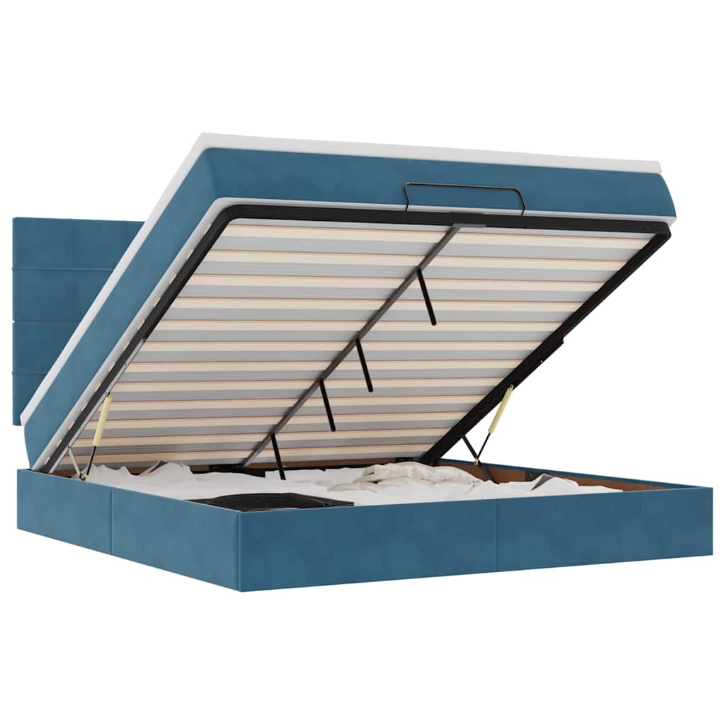 Cadru pat otoman cu saltele Albastru închis 180x200cm catifea GartenMobel Dekor