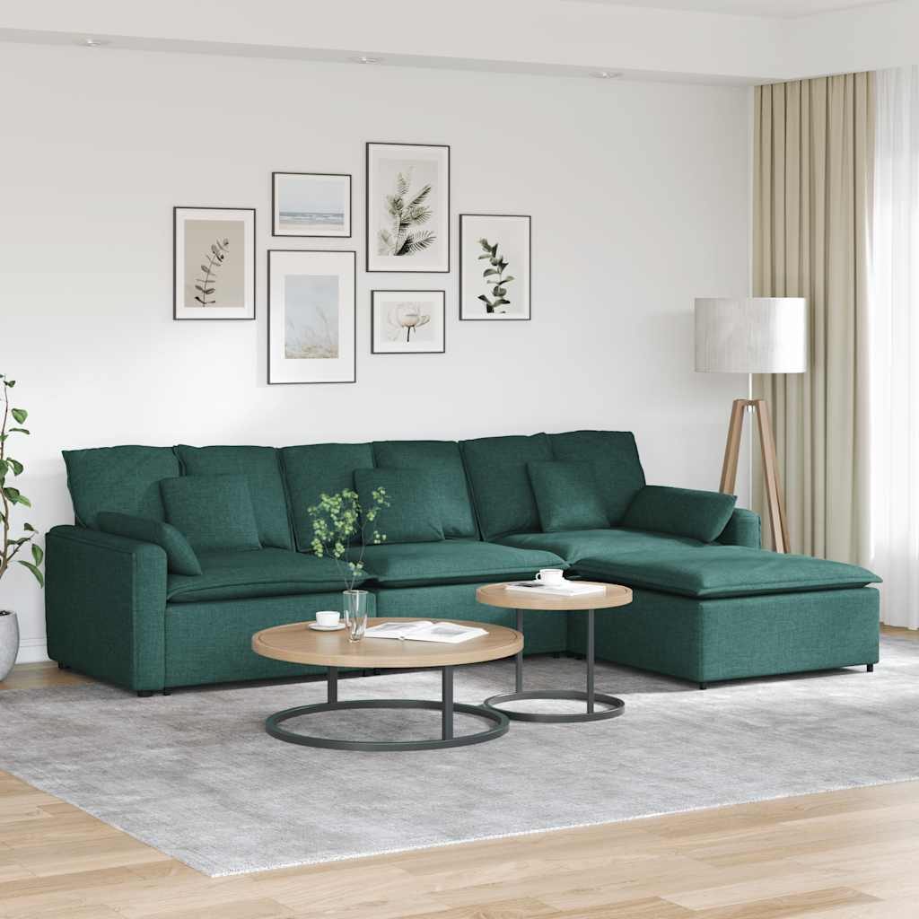 Canapea modulară cu taburet și perne, verde închis GartenMobel Dekor
