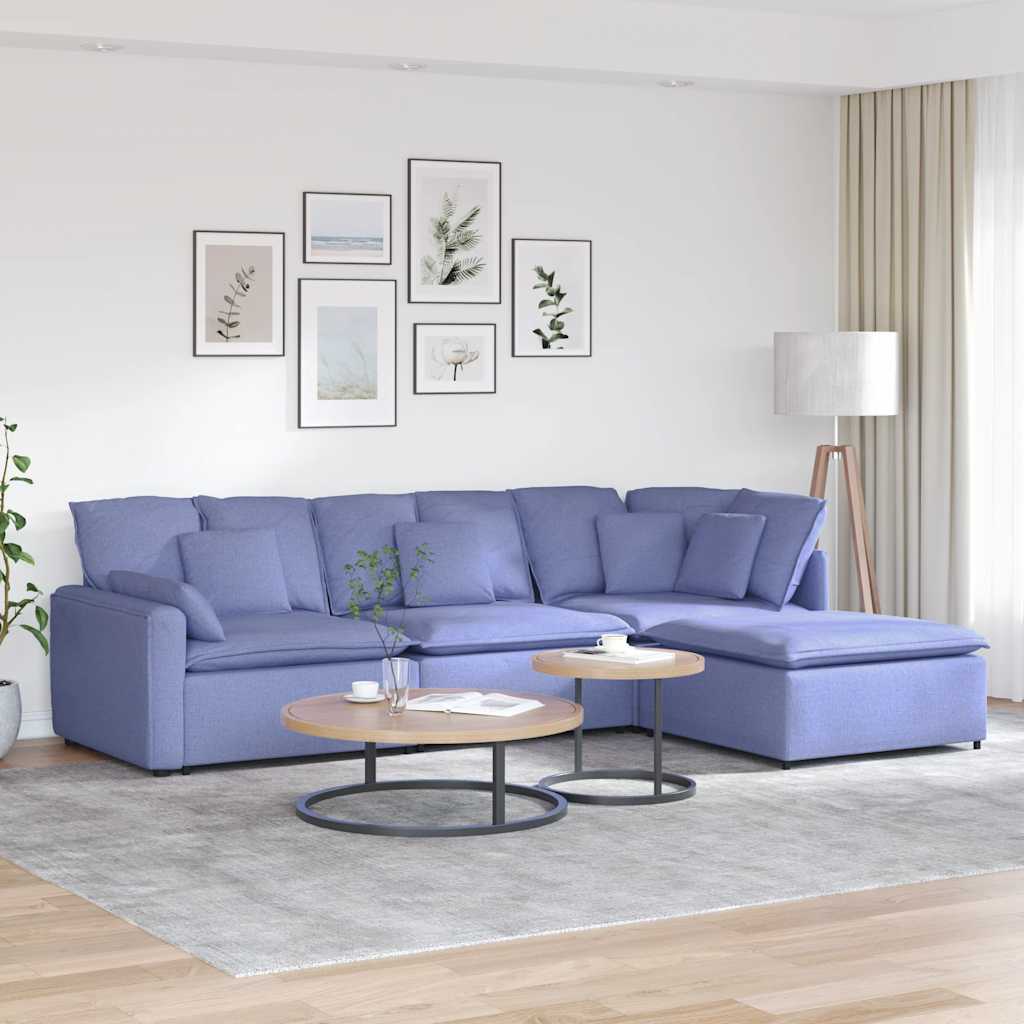 Canapea modulară cu taburet și perne, textil, albastru jeans GartenMobel Dekor