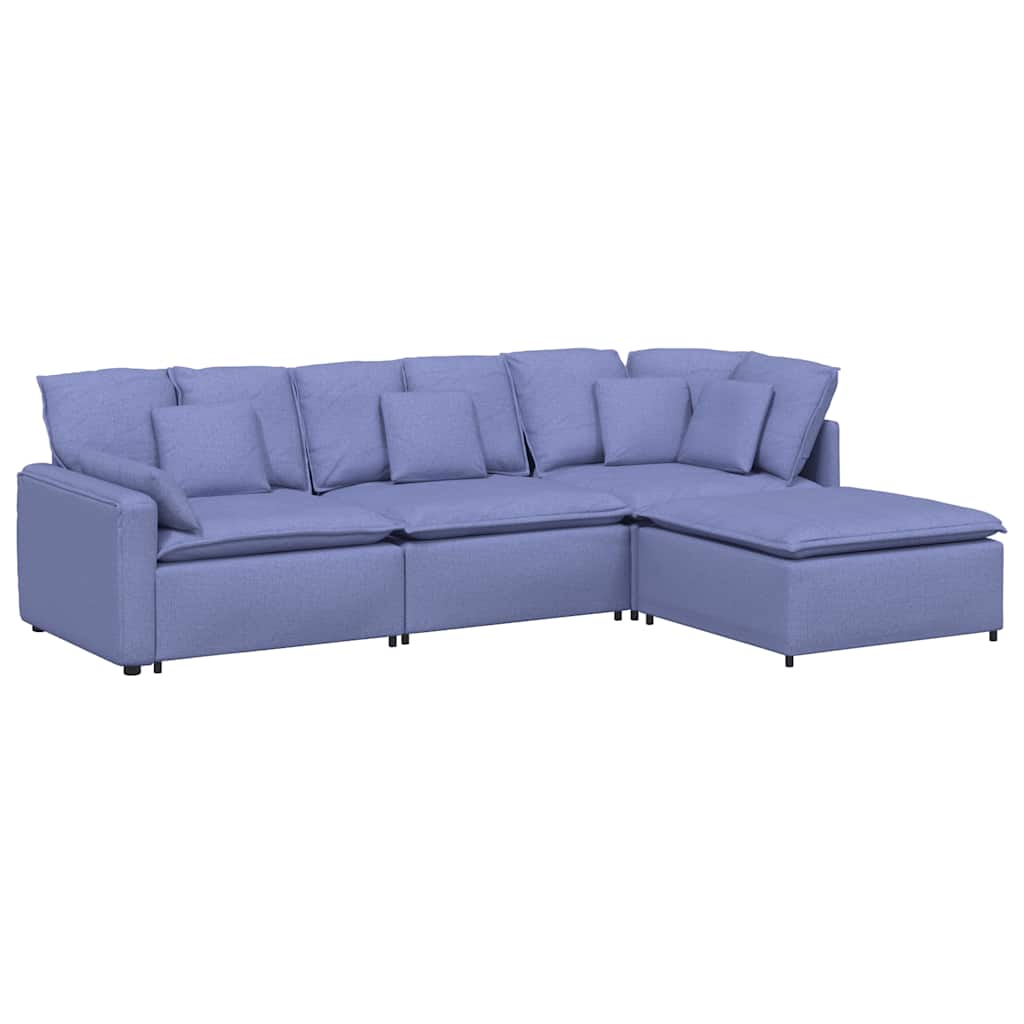 Canapea modulară cu taburet și perne, textil, albastru jeans GartenMobel Dekor