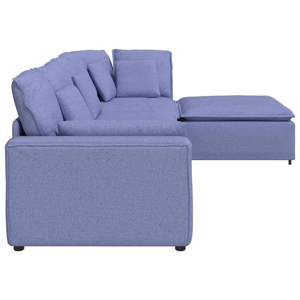 Canapea modulară cu taburet și perne, textil, albastru jeans GartenMobel Dekor