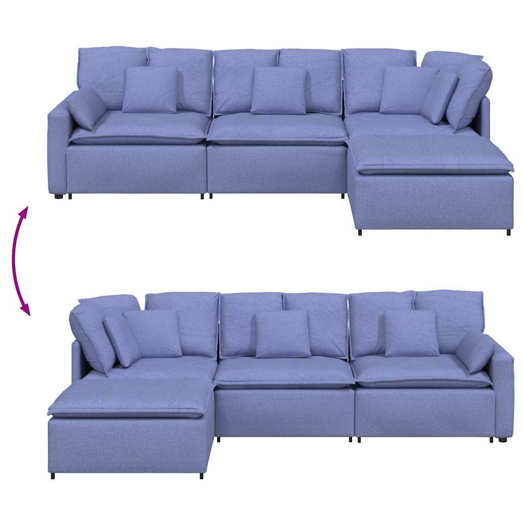 Canapea modulară cu taburet și perne, textil, albastru jeans GartenMobel Dekor
