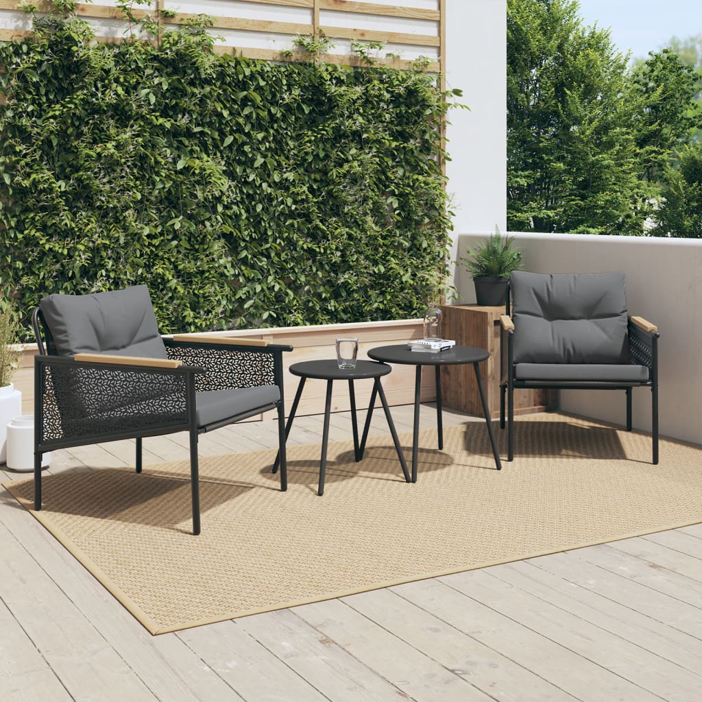 Set mobilier de balcon, 4 piese, cu perne, negru, oțel GartenMobel Dekor