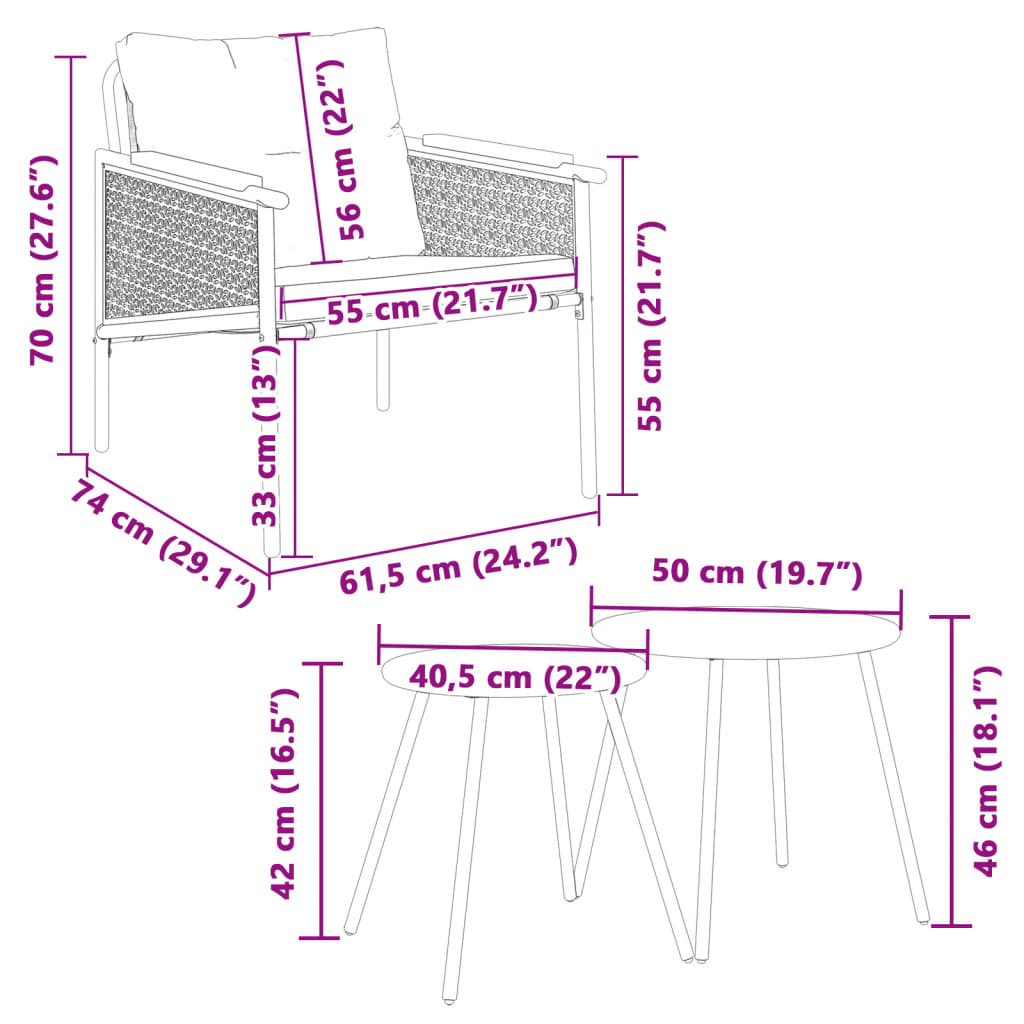 Set mobilier de balcon, 4 piese, cu perne, negru, oțel GartenMobel Dekor