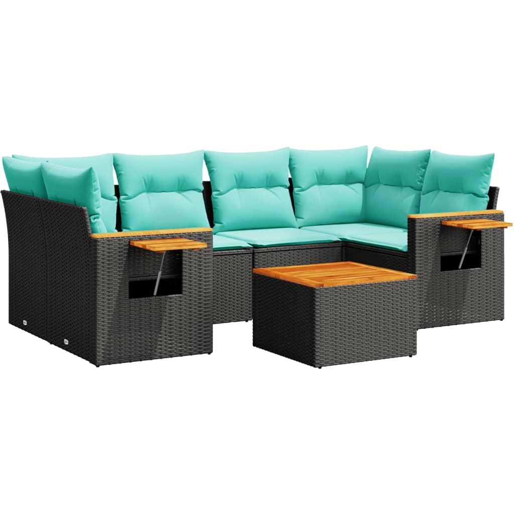 Set canapele de grădină cu perne, 7 piese, negru, poliratan GartenMobel Dekor