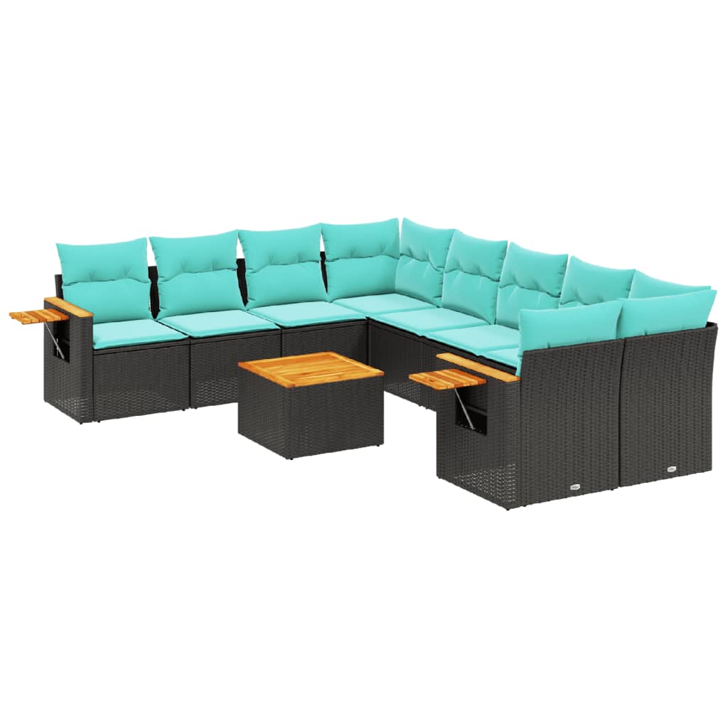 Set mobilier de grădină cu perne, 9 piese, negru, poliratan GartenMobel Dekor